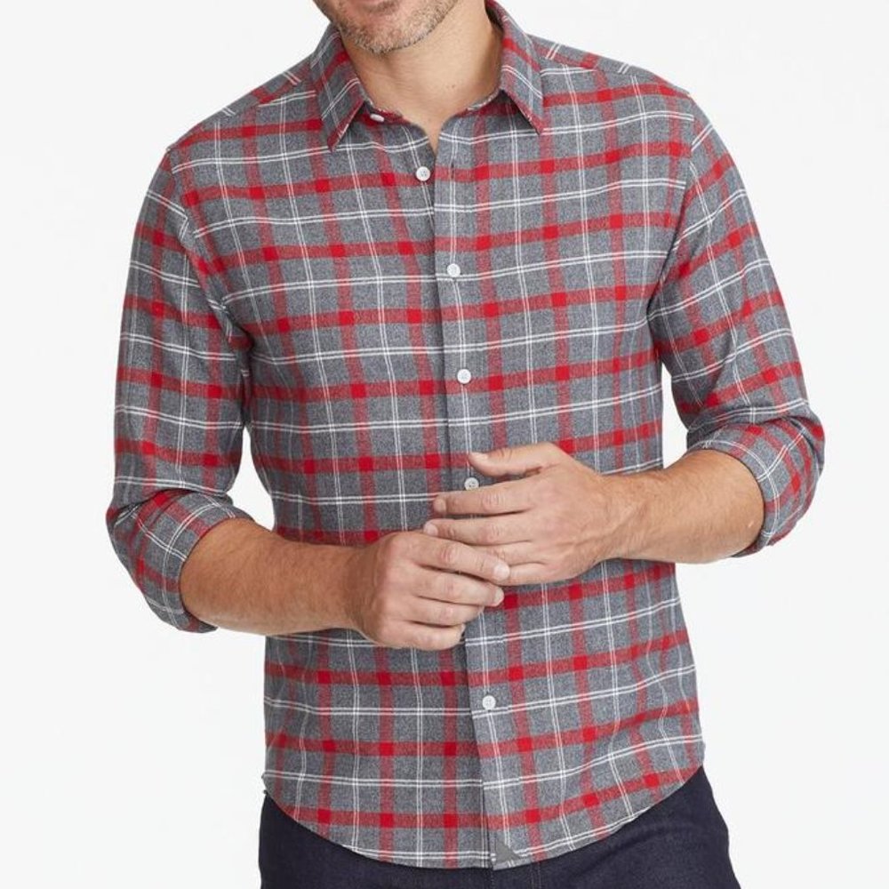 UNTUCKit Long Sleeve Flannel Grey Red Large Slim